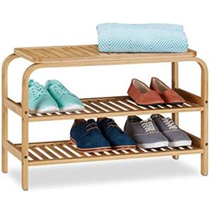 Relaxdays Scarpiera da Ingresso, con Panca, 6 Paia di Scarpe, per Bagno & Camera, 2 Ripiani, 45 x 70 x 30 cm, naturale