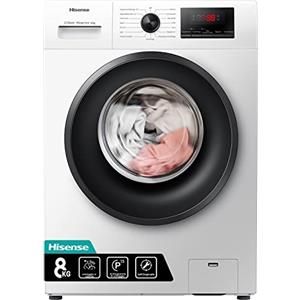 Hisense WFPV8012EM - Lavatrice a Carica Frontale 8 Kg, 1200 rpm, 15 Programmi, Vapore, Display LED, Programma Rapido, Partenza Ritardata, Child Lock, Bianco/Nero