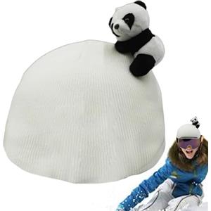 Ylnailky Copricasco da sci per animali da neve, Copricasco in peluche per animali decorativi,Cappello lavorato a maglia Panda per snowboard - Decorazione per cappello lavorato a maglia con panda