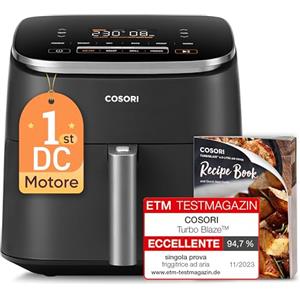COSORI Friggitrice ad Aria Turbo Blaze 6 Litri, Air Fryer con DC Motore Tecnologia, 9 Funzioni & 5 Velocità della Ventola Automatica, 110 Ricette & 96 Tabelle di Cottura degli Ingredienti, 1725W