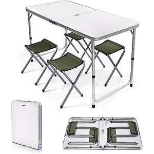 meteor Tavolo e Sedie Pieghevoli Portatile - Set Tavolino con 4 sgabelli - Campeggio Giardino Picnic Camping Spiaggia Terrazza Viaggi - Pesta (60 x 120 x 69 cm, White)