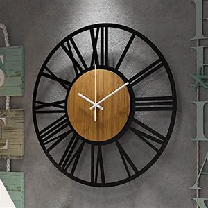 HAITANG Orologio da parete, nero, retrò, numeri romani, orologio da parete silenzioso, per casa, giardino, ufficio, caffè