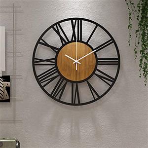HAITANG Grande orologio da parete rotondo in legno nero per decorazione di soggiorno, numeri romani retrò, silenzioso, non solletico, adatto per casa, giardino, ufficio, caffè, 40 cm