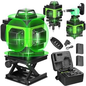 Qawner Livella Laser Autolivellante 4x360, 4D 16 Linee, IP54 Antipolvere, Impermeabile, Alta Precisione, Laser Autolivellante con 2 x 2600mAh Batterie