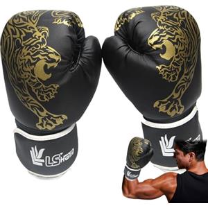 Generic Guantoni Da Boxe, Guantoni Da Boxe Uomo - Guantoni Da Boxe Per Adulti, Guanti Da Combattimento Per Allenamento Boxe Stampati Con Tigre, Guanti Da Kickboxing Muay Thai Sparring Professionali In Pelle P