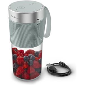 Moulinex Lightmix, Blender portatile, senza fili, 300 ml, potente, ricaricabile, eucalipto LM1C0410
