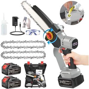 WISDOM LIFE Mini Motosega a Batteria 8 Pollici Motosega a Batteria per Potatura con Motori Brushless Sega a Batteria per Potatura 21V Motosega Elettrica con Chiusure di Sicurezza A Destra e A Sinistra, Grey,c