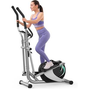 Dripex Ellittica da Casa Professionale Silenziosa, Display LCD, 8 Livelli di Resistenza Regolabili, Cardiofrequenzimetro e Porta Borraccia per Allenamento Domestico (Verde)