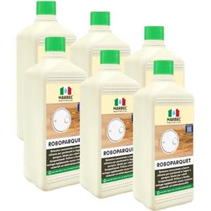 MARBEC ROBOPARQUET 1LTx6PZ Detersivo concentrato a bassa schiumosità per la pulizia dei pavimenti in legno e parquet con per robot lavapavimenti. Pulisce a fondo e asciuga rapidamente.