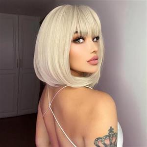 colorful panda ColorfulPanda - Parrucche corte a caschetto nere da donna, con frangia, in capelli sintetici lisci e setosi, per cosplay, feste o uso quotidiano (Biondo chiaro)