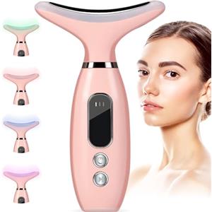 Serfoxd Massaggiatore Viso Lifting, 45°C Terapia Della Luce che Rassoda il Dispositivo di Bellezza del Massaggiatore Facciale del Collo con 4 Modalità LED Massaggio per il Sollevamento del Viso