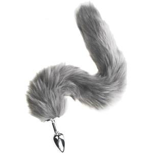 ModexO Plug anale Volpe grigia/coda di cane Plug anale peloso in metallo Giocattoli sexy Butt plug Flirt Plug ano Per Giocattolo per adulti coda di gatto per donne