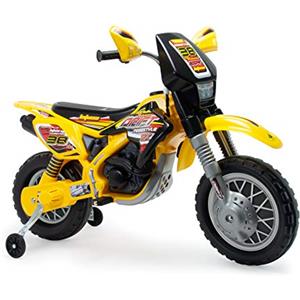 INJUSA Moto Elettrica Bambini 3 4 5 6 Anni Cross Thunder Max 12V Gialla con Acceleratore Manubrio + Ruota di Plastica con Elastico + Rotelle Stabili + Design Sportivo Offroad | INJUSA