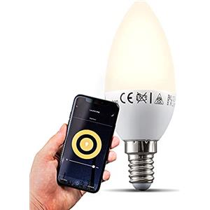 B.K.Licht Lampadina LED smart E14, dimmerabile con App smartphone, luce calda 2700K, adatta al controllo vocale, lampadina Wi-Fi 5.5W 470Lm, attacco piccolo E14