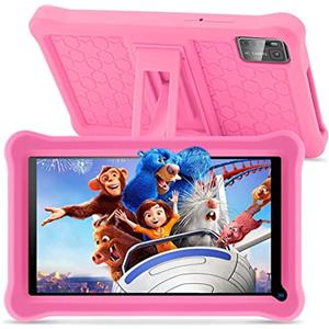 SANNUO Tablet bambini 7 pollici Android 13, 8GB RAM+64GB ROM(128 GB Espandibile), Controllo Parentale, Display IPS, Doppia fotocamera, WiFi, App Pre-installed, Tablet Educativo con Custodia (Rosa)