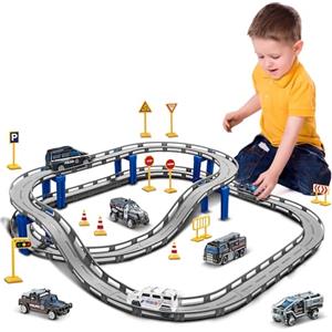 Generisch BASAMOU Pista Macchinine Elettrico Giocattolo Bambini 3 4 5 6 7 8 Anni, Trenino Elettrico Bambini Pista Cars, Pista da Corsa Elettriche, Giocattoli Educativo Bambini Regalo Natale(con 4 Auto Casuali)