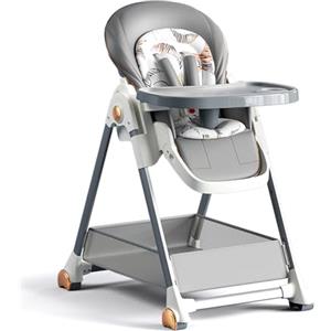 Sianldcone Pelle PU Seggiolone Pappa, Seggiolone Evolutivo Vassoio a Doppio Strato Rimovibile Sedia Evolutiva Sedile Regolabile Sediolone (808 Grey)