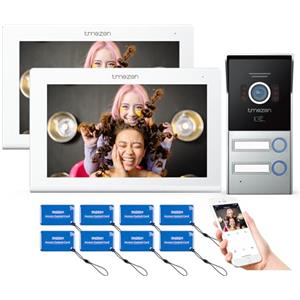 TMEZON Videocitofono WiFi Bifamiliare, 2 fili video citofono 1080P 7'' IP monitor touchscreen, Video doorbell Esterno Cablata Telecamera visione notturna,APP/Carta RFID Unlock,connessione wifi Tuya