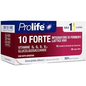 Prolife - 10 Forte, Integratore con 10 Miliardi di Probiotici per Flaconcino, Ricco di Fermenti Lattici e Vitamine del Gruppo B, 10 Flaconcini da 8 ml (Confezione da 2)