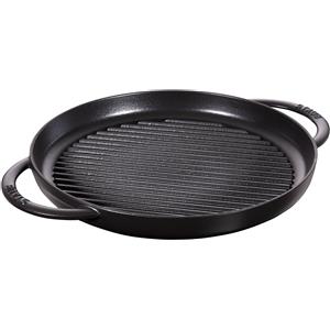 Staub Bistecchiera Rotonda in Ghisa Nera, 30 cm - Perfetta per Grigliare Bistecche, Pollo e Verdure