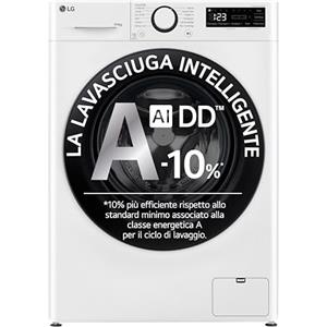 LG AI DD D4R3009NSWB Lavasciuga 9 / 6kg Serie R3 Classe A-10%/D, Lavatrice e Asciugatrice Insieme, 1400 giri, Lavaggio a Vapore, Eco Hybrid, Allergy Care, Motore Inverter Direct Drive, Bianca