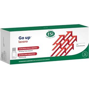 ESI - Go Up Lavoro, Integratore Alimentare a Base di Guaranà, Ginseng e Vitamina B6, Contrasta Stanchezza Fisica e Mentale, Gusto Mela Rossa, Senza Glutine e Vegetariano, 12 Mini Drink
