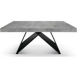 KONTE.DESIGN Tavolo VULCANO in legno, finitura grigio cemento con base in metallo antracite, allungabile 180×90 cm - 260×90 cm