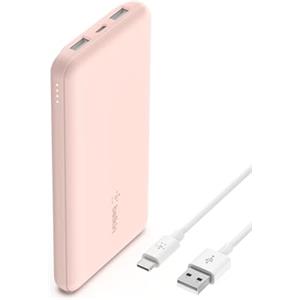 Belkin Batteria esterna portatile da 10000mAh, caricabatteria USB-C con 1 porta USB-C e 2 porte USB-A, power bank con ricarica da 15 W per iPhone, Samsung Galaxy, Pixel, AirPods, iPad ecc - Oro rosa