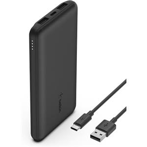 Belkin Batteria esterna portatile da 10000mAh, caricabatteria USB-C 10K con 1 porta USB-C e 2 porte USB-A, power bank con ricarica da 15 W per iPhone, Samsung Galaxy, Pixel, AirPods, iPad - Nero