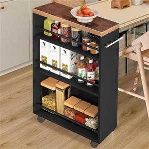 Shally Dogan Carrello Portaoggetti da Cucina Slim Design Industrial, Carrellino Multiuso Salvaspazio Nero con 4 Ripiani e Ruote Mobili a 360°, Scaffalatura Portatutto 50 x 16 x 80 cm (Nero)