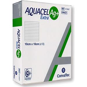 Convatec Aquacel Ag Extra - Medicazione Antimicrobica 10x10 cm con Ioni Argento, 10 Pezzi