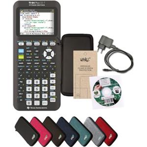 Texas Instruments TI-84 Plus CE-T Python Edition + Garanzia avanzata + cavo di ricarica + CD tedesco + pellicola WYNGS + custodia nera WYNGS