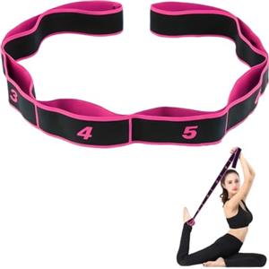 KWKPR Fascia Elastica Fitness, Elastico Fasce di Resistenza, Cinturino per Esercizi con 8 Loops, Yoga Stretching Band, per Yoga, Pilates, Fitness, Stretching, Allenamento, Danza, Rosa