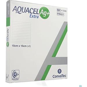 Convatec Aquacel AG Extra - Medicazione Sterile Antimicrobica 15x15 cm, 5 Pezzi