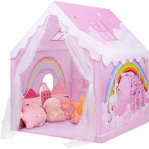 decalsweet Tenda da Gioco per Bambini, Casetta dei Giochi per Interni ed Esterni, Grande Castello da Principessa per Ragazze con Finestra e Borsa, Tenda per Bambini Regalo di Compleanno 120×100×130 cm, Unicorno
