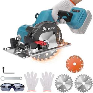 Kistrba Sega circolare a batteria compatibile con batteria al litio Makita da 18 V, senza spazzole, mini sega circolare a mano con 3 lame, 0-8500 giri/min, taglio diagonale, ideale per tagliare legno (senza