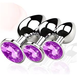 Changjiuhe 3 Pezzi Anale Butt Plug Set di Giocattoli Anal Amal Plugs Acciaio Inossidabile Giocattolo di Allenamento per Uomini e Donne (Viola)