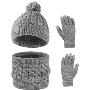 Waylipun Cappello Invernale per Bambini Guanti Sciarpa Set, 3 in 1 Inverno in Cappello a Maglia Termica Sciarpa Guanti Set, per Ragazzi e Ragazze di età 3-10 anni (Grigio Mix)