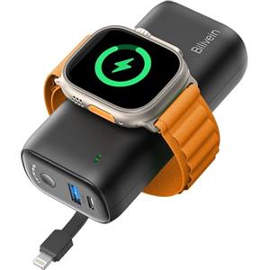 Bilivein Caricatore Portatile per Apple Watch, 10000mAh Powerbank 22.5W Carica Rapida con cavo Incorporato, Caricatore Magnetico Wireless per Apple Watch Serie 9/8/Ultra/7/6/Se/5/4/3/2