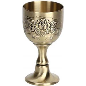 Joyzan Calice Vintage In Ottone, Bicchieri da Vino Rosso Dorati Tazza Rilievo Ornamenti Retrò per Bar di Casa Feste Matrimoni Metallo Goffrato Fatto a Mano Corto Liquore Bicchiere Colpo Calici Placcati Rame