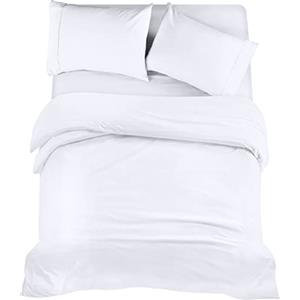 Utopia Bedding Set Copripiumino da 4 Pezzi - Copripiumino 200x200cm, Lenzuolo con Angoli 135x190cm, Federe 50x75cm - (Bianco, Matrimoniale)