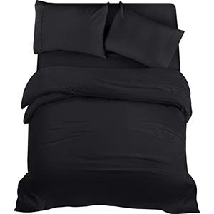 Utopia Bedding Set Copripiumino da 4 Pezzi - Copripiumino 200x200cm, Lenzuolo con Angoli 135x190cm, Federe 50x75cm - (Nero, Matrimoniale)