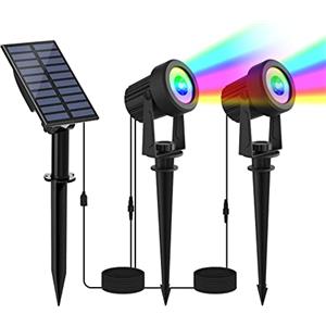 NATPOW Faretti Solari a Led Da Esterno RGB, Cambiano Colore Luci Solari Da Giardino, 2 Modi, Automaticamente Acceso o Spento, Impermeabile IP65 Per Cortile, Patio, Alberi, 2 Pezzi