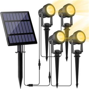 NATPOW Faretti Solari a Led da Esterno, 4 in 1 3000K Luci Solari da Giardino, 2 Modi, Automaticamente Acceso o Spento, Impermeabile IP65 Luci Esterne ad Energia Solare per Cortile, Patio, Alberi
