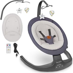 LIONELO Ralf 2in1 Sdraietta dondolo per neonato da 0 fino a 9kg Altalena con 12 melodie programmate, Telecomando, Culla 5 velocità di dondolio, Blocco, Regolazione dello schienale Silenzioso Timer