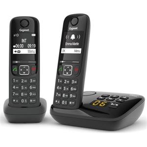 Gigaset AS690A Duo Telefono Cordless, 2 Portatili + Segreteria, Vivavoce Alta Qualità, Tastiera Illuminata ed Ampio Display, Lista Chiamate Fatte, Ricevute e Perse [Versione Italiana]