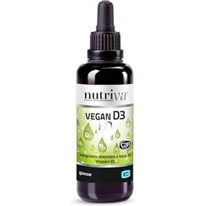 NUTRIVA Vegan D3 HD Pura in Gocce ad Elevata Concentrazione, 2000UI, 180 Giorni, Adulti e Bambini, Integratore Alimentare Vegetale, Ossa, Fragilità Ossea, Brevetto Vitashine, 30ml