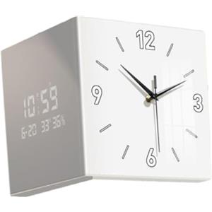 Milageto a Doppia Faccia Moderna a Parete Orologio da Parete Decorazione per Decorazioni da Parete all'angolo Montato all'angolo Orologio con Luce per la, Bianco