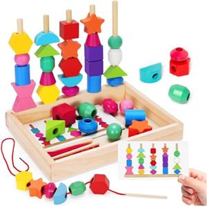 ENIKMOSD Giochi Legno Bambini,Montessori Giocattoli Impilabili und Infilare, Giocattolo educativo in legno Bambino Forme Colori Geometriche Ordinamento Giocattolo,Giochi Regalo per Bambini 2 3 4 5 Anni