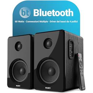 Majority 60W Casse Attive Bluetooth | Casse Acustiche HIFI con Driver da 4'' a 2.0 Canali | Altoparlante PC di Legno con Ingresso Ottico, RCA, USB e AUX per il Suono HD D40